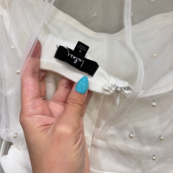 NWOT Lulus Lavish Darling White Mesh Pearl Belted Wide-Leg Jumpsuit - Picture 6 of 9